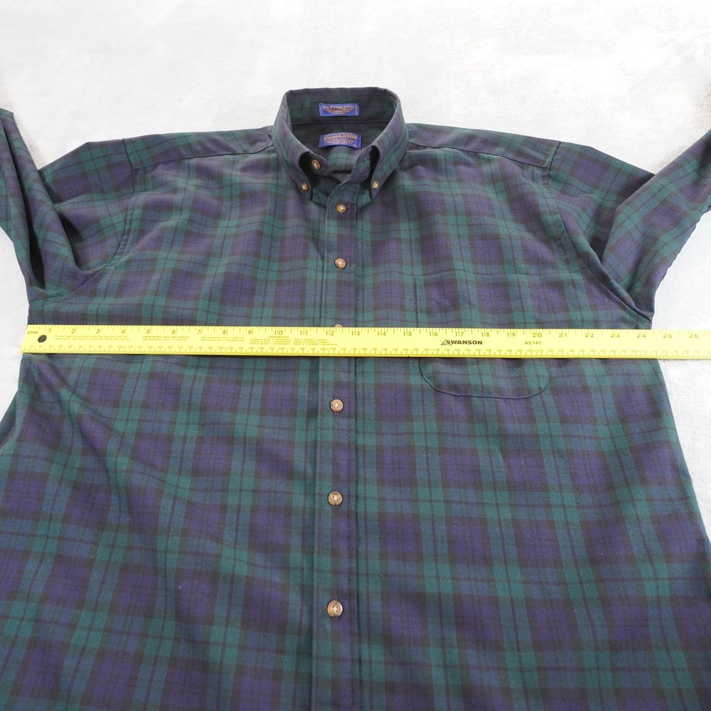 Vintage Pendleton Wool Button Down Shirt Mens L Black Watch Tartan Plaid 80s - Picture 6 of 11